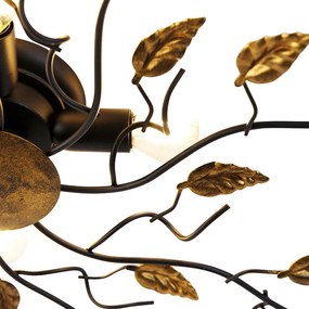 LED Plafon Inteligente Preto com Dourado 80 cm 4-Luzes incl. 4 Wifi P45 - Foglie Clássico / Antigo