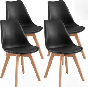 Conjunto de 4 cadeiras de sala de jantar (MESA NÃO INCLUIDA): cadeiras de cozinha estofadas assento em couro PU e madeira de faia, 46,5 x 57 x 79 cm,