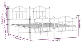 Estrutura de cama com cabeceira e pés 183x213 cm metal branco
