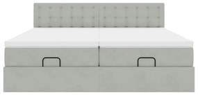 Estrutura cama otomana colchões 200x200cm veludo cinzento claro