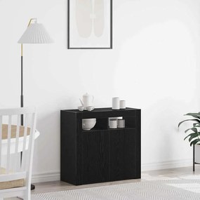 Buffet vidaXL com Luzes LED em Carvalho Preto 80x35x75 cm em Madeira Revestida