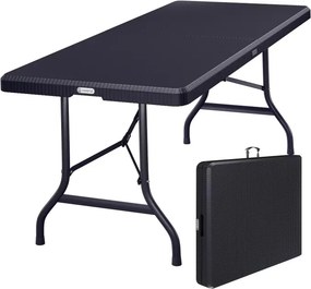 Mesa de jardim dobrável com aspecto de rattan 180 x 75 x 73 cm Preto