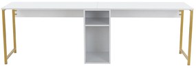 Secretária Dupla "Twin Study Desk" – Branco e Dourado, 240x60x74 cm, D