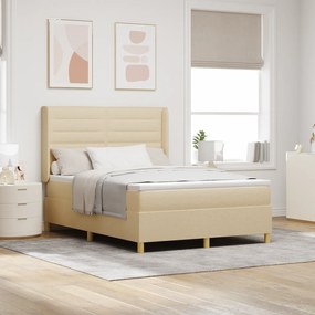 Cama Box Spring vidaXL com Colchão e LED Creme 160x200 cm Tecido