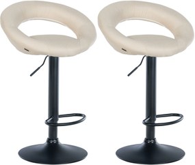 Conjunto de 2 bancos de bar Olinda em tecido e com estrutura preta 52 x 77-97 x 47 cm Creme