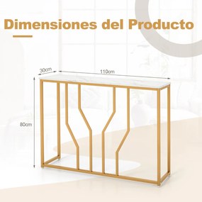 Mesa consola moderna em metal Dourado com tampo em mármore artificial para corredor de sala de estar 110 x 30 x 80 cm Branco e Dourada