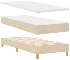 Cama Box Spring com Colchão &amp; LED Creme 80x200 cm Tecido