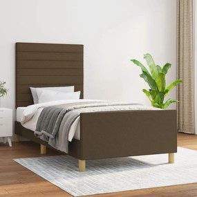 Estrutura de cama c/ cabeceira 90x190 cm tecido castanho-escuro