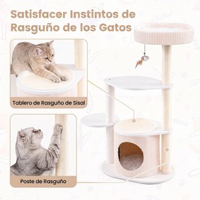 Árvore de Arranhar para Gatos, 93 x 40 x 105 cm, Multinível com Postes de Sisal, Bege