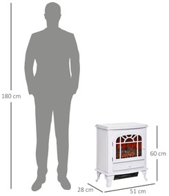 Lareira Elétrica Portátil 1000/2000W com Chama LED Brilho Regulável Termostato Ajustável e Proteção de Superaquecimento para Salas de até 25m² 51x28x6