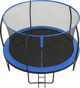 Trampolim infantil de jardim de 427 cm com varas curvas, rede de segurança Preto-Azul