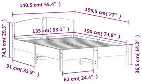 Cama sem colchão 135x190 cm madeira pinho maciça castanho-mel