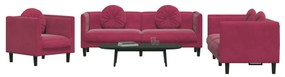 3 pcs conjunto de sofás com almofadas veludo vermelho-tinto