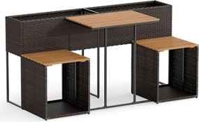 Conjunto de Canteiro Elevado, Mesa e 2 Cadeiras de Jardim, 150 x 70 x 73 cm, Arrumação Integrada, Castanho