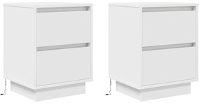 Mesas cabeceira c/ luzes LED 2 pcs 38x34x50 cm branco