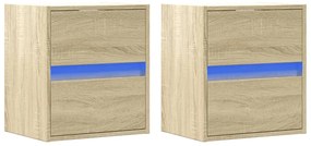 Mesas de cabeceira de parede com luzes LED 2pcs carvalho sonoma