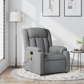 vidaXL Poltrona de massagens reclinável tecido cinzento-claro