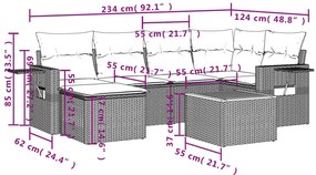 7 pcs conj. sofás jardim c/ almofadões vime PE bege misturado