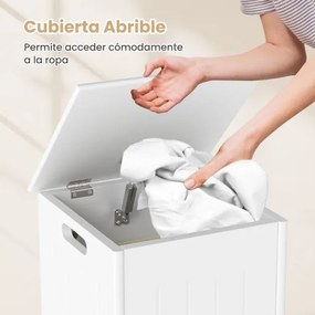 Cesto com grande capacidade para roupa suja com tampa articulada em metal, pega lateral e bolso interior 30 x 30 x 61 cm Branco