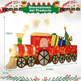 Comboio de Natal Iluminado com Presentes e 330 Luzes LED Decoração para Exterior Resistente às Intempéries com Estacas Branco Quente 215 cm