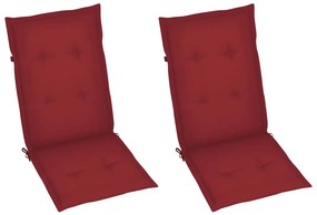 Cadeiras jardim c/ almofadões vermelho tinto 2 pcs teca maciça