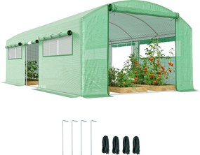 Estufa Tipo Túnel 6x3x2 m com 3 Portas Enroláveis 6 Janelas com Rede e Estrutura de Aço Galvanizado Verde