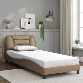 Estrutura de cama c/ luzes LED 90x200cm couro artif. cappuccino