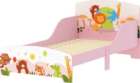 Cama infantil de chão 140 x 70 cm, (COLCHÃO NÃO INCLUID) com base de ripas de madeira, design baixo e seguro, cor-de-rosa