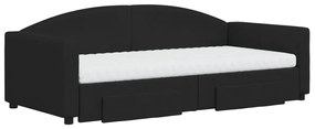 Sofá-cama com gavetão e gavetas 90x190 cm tecido preto