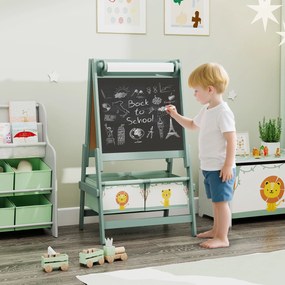 Quadro infantil 3 em 1: cavalete infantil de dupla face, quadro preto e branco, com rolo de papel, 54 x 46 x 94 cm, verde