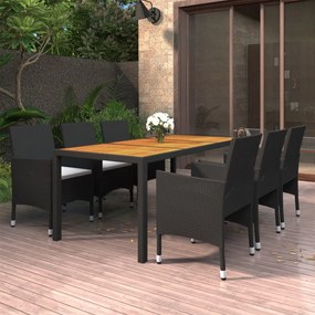 vidaXL 7 pcs conjunto de jantar para jardim vime PE preto