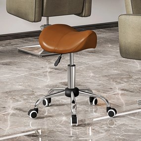 Banco com rodas, cadeira de trabalho com altura regulável entre 49 e 61 cm e assento ergonómico, 52 x 53 x 49–61 cm, castanho