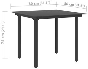 Mesa de jantar para jardim 80x80x74 cm aço e vidro preto