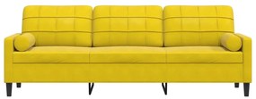 Sofá 3 lugares c/ almofadas decorativas 210 cm veludo amarelo