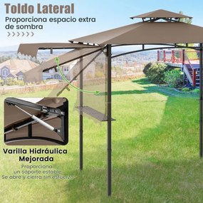 Tenda para Churrasco (Não Incluido) com grelha de 318 x 153 cm Toldo lateral Parte superior de 2 níveis 2 prateleiras laterais Estrutura em metal Cast