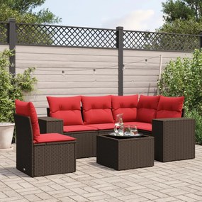 vidaXL 6 pcs conjunto de sofás jardim c/ almofadões vime PE castanho