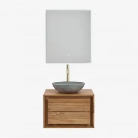 Conjunto De Móveis De Banheiro Em Madeira De Teca Jabari Madeira De Teca & Cimento Cinzento Redondo Ø40 Cm Tarsis & Led - Sklum