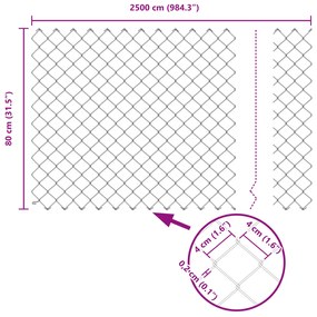 Cerca de Cadeia com 22 Postes em U Prata 0,8x25 m Aço
