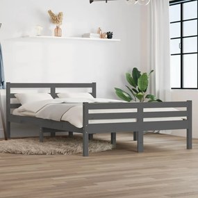 Estrutura de cama casal 135x190 cm madeira maciça cinzento