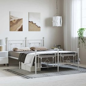 Estrutura de cama com cabeceira e pés 193x203 cm metal branco