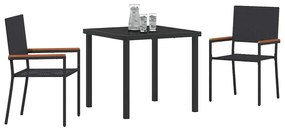 Conjunto de Jantar pra Jardim 3 Peças Preto Rattan Sintético