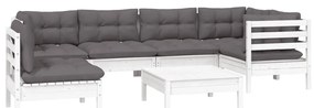 7 pcs conjunto lounge de jardim c/ almofadões pinho branco