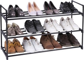 Sapateira com 3 níveis para 12-15 pares de sapatos 30 x 92 x 54 cm, metal e plástico preto