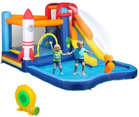 AIYAPLAY Castelo Insuflável com Insuflador 5 em 1 com Escorrega Piscina  Parede de Escalada e Canhão de Água 360x250x195 cm Multicor | Aosom Portugal