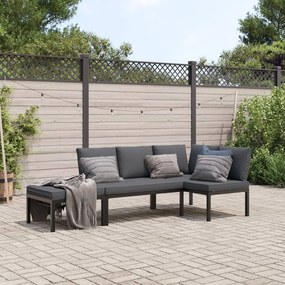 vidaXL 3 pcs conjunto de sofás p/ jardim c/ almofadões alumínio preto