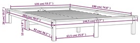 Estrutura de cama de casal 135x190 cm pinho maciço branco