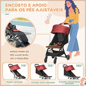 Carrinho de Bebé Dobrável Carrinho de Bebé de 0-36 Meses Carga 15kg com Encosto Reclinável Apoio para os Pés Ajustável e Estrutura de Alumínio 82x51x1