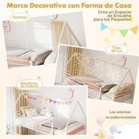 Cama Beliche Crianças 204 x 195 x 181,5 cm em forma de casa com escorrega (COLCHÃO E ACESSÓRIOS IMAGEM NÃO INCLUIDOS) com grade de segurança e escada