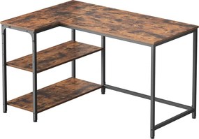 Secretária com espaço de arrumação em L 110 x 80 x 76 cm, prateleira ajustável em altura castanho