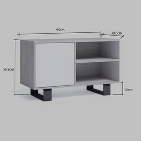 Móvel de TV 100 com porta esquerda, sala de estar, modelo WIND, estrutura de cor Carvalho, porta de cor Cinza antracite, medidas 95x40x57cm de altura.